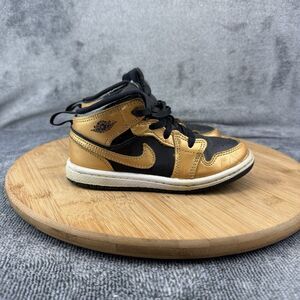 Nike Jordan 1 Shoes Boys Size 10C Gold Black Sneakers Toddler DR6969-071